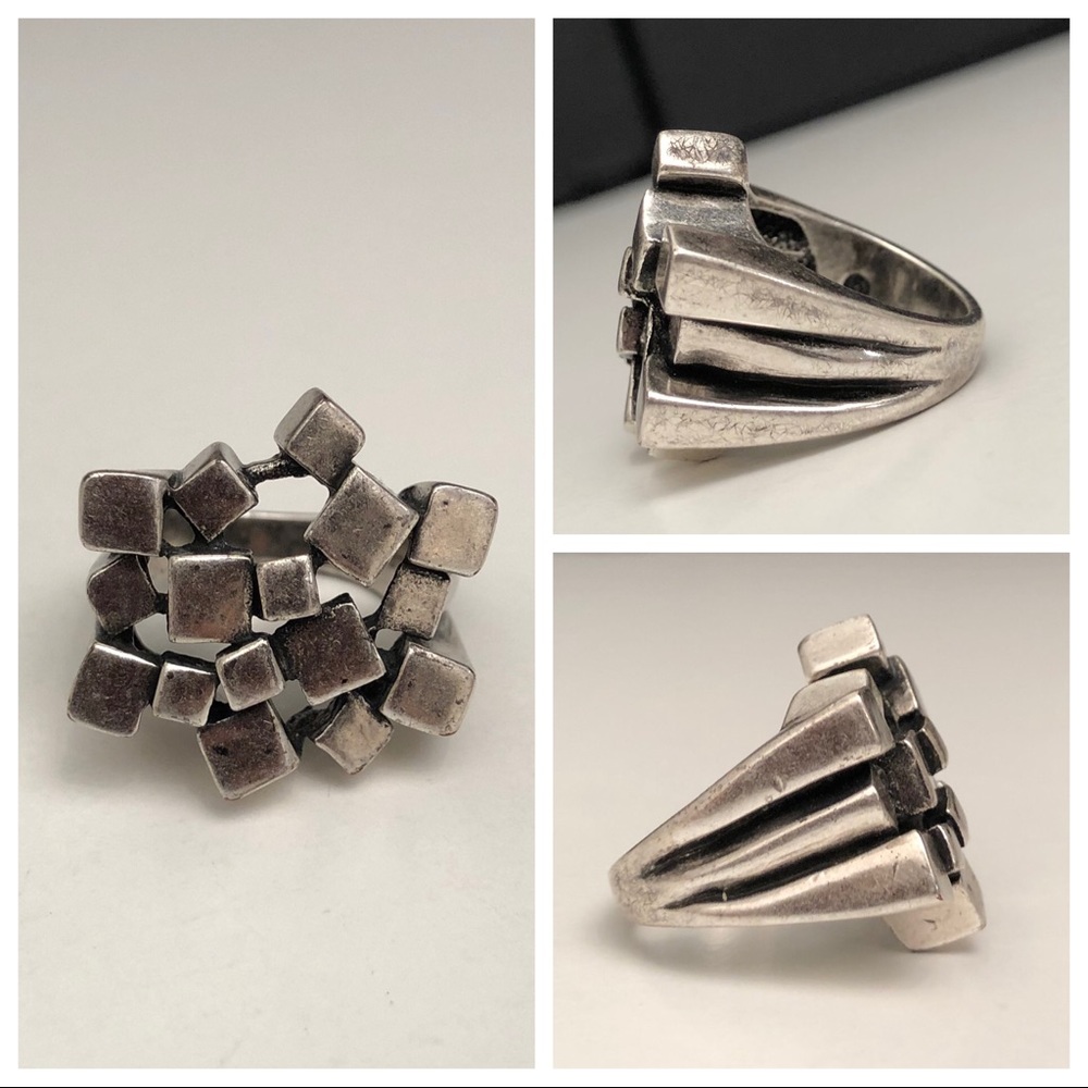 Unique Eclectic Ring in Silver Signed “B”